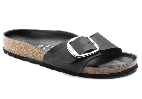 Madrid Big Buckle - Black / Pelle oliata - Ciabatte ortopediche
