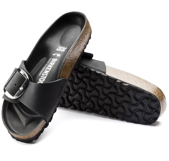 Madrid Big Buckle - Black / Pelle oliata - Ciabatte ortopediche