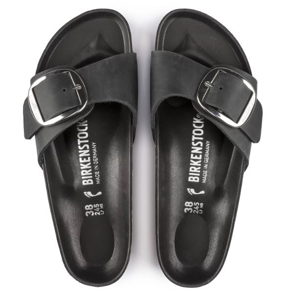 Madrid Big Buckle - Black / Pelle oliata - Ciabatte ortopediche