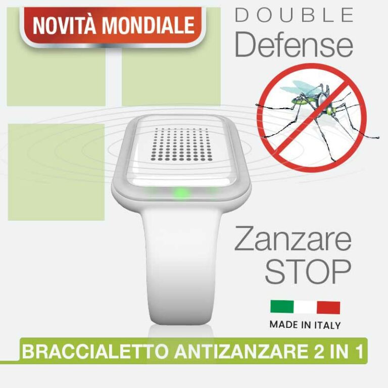 BRACCIALETTO ANTIZANZARE SONICO E ULTRASONICO 2 IN 1 - Protezione antizanzare con onde soniche e ultrasoniche.