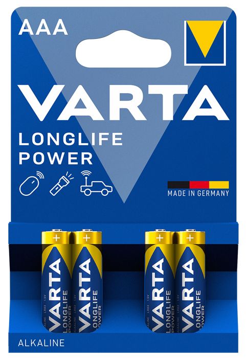 VARTA Longlife Power AAA Ministilo - Confezione da 4 Pezzi - Batterie alcaline AAA, durature e affidabili per strumenti medici di precisione.