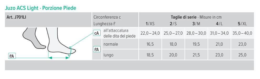 ACS LIGHT J071LI - PORZIONE PIEDE - SISTEMA A COMPRESSIONE GRADUTATA