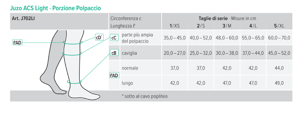 ACS light J072LI - PORZIONE POLPACCIO NORMALE - SISTEMA A COMPRESSIONE GRADUTATA 