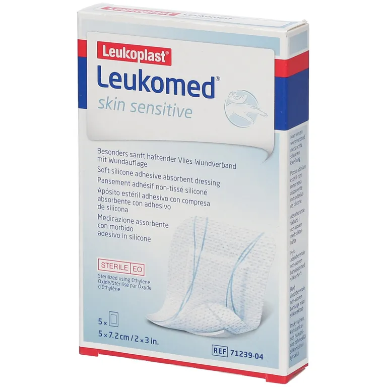 Medicazione in TNT Adesivo Leukomed Skin Sensitive Sterile 5x7,2 cm 5 Pezzi - Protezione cutanea sicura e delicata con adesivo sensibile ideale per pelli delicate.
