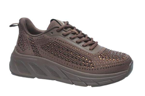 Scarpa Donna Flyknit Strass Cioccolato A2009-04 - Elegante scarpa donna ortopedica, design flyknit con strass, comfort e supporto per camminare con stile.