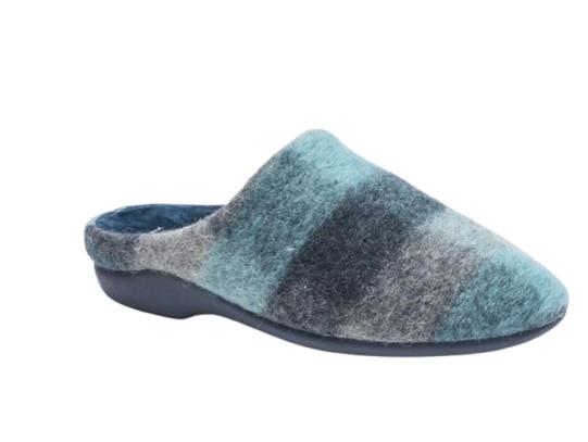 Loren W9139 Pantofola Donna Lanacotta Quadro Turchese Mix - Pantofola ortopedica in lanacotta, per comfort e sostegno ottimali in ogni passo.