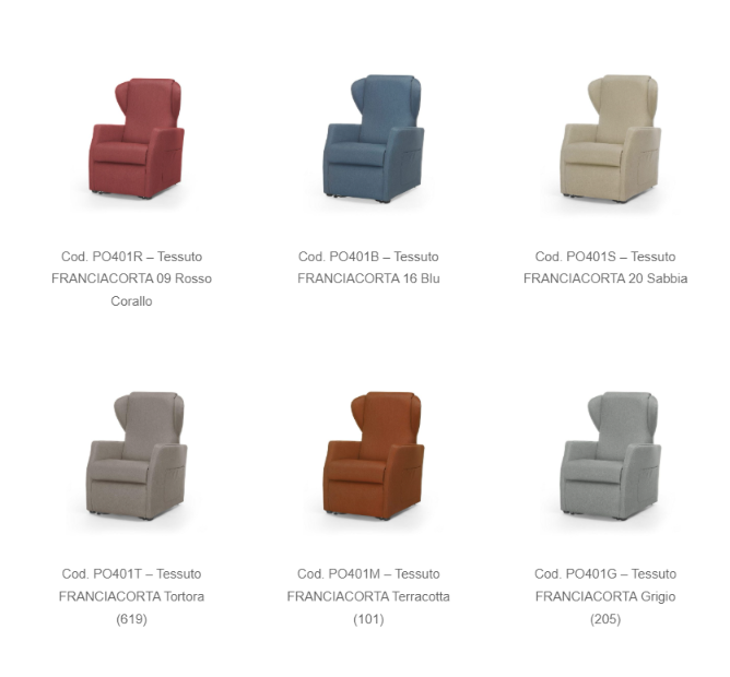 Poltrona elevabile NINFEA con roller 4 ruote 50mm - poltrona reclinabile