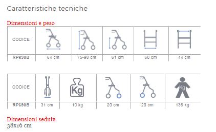 ROLLATOR PIEGHEVOLE IN ACCIAO VERNICIATO - 4 RUOTE - DYONE - Rollators pieghevoli in acciaio  