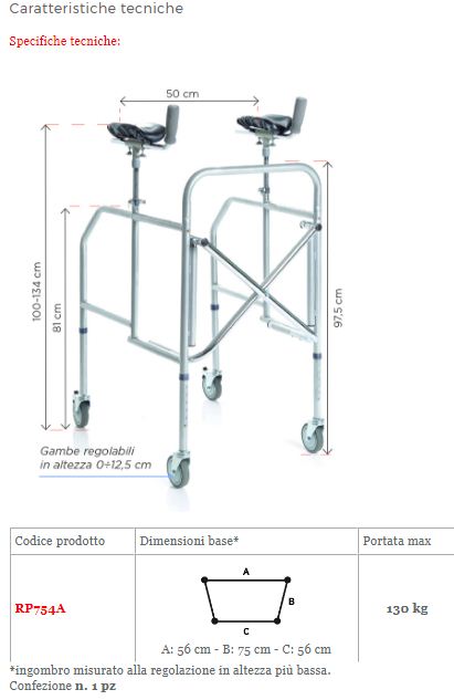 DEAMBULATORE PIEGHEVOLE CON APPOGGIO ANTIBRACHIALE IN ACCIAIO VERNICIATO - GAMBE REGOLABILI IN ALTEZZA
