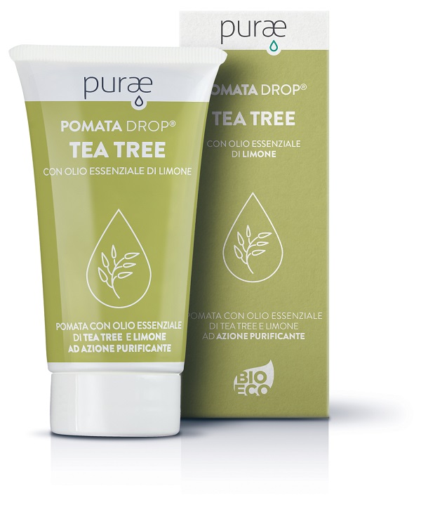 Purae Pomata Drop tea tree e olio essenziale di limone - Pomata purificante per tutti i tipi di pelle.