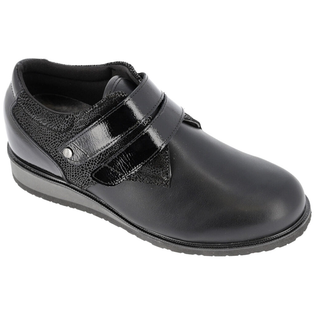 Scarpa Ortopedica H MOSCA H8001 Lucertolina/Nappaelast Nera - Scarpa ortopedica elegante e confortevole, perfetta per benessere quotidiano.